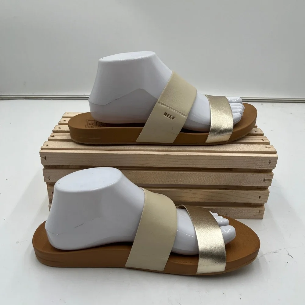 Reef Sandals Cushion Vista Metallic Gold Cream Straps Women 9.5
